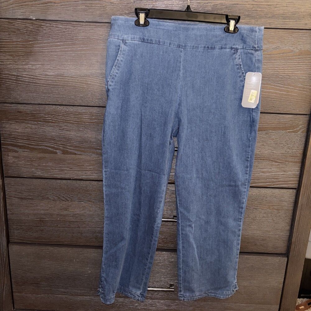 Allison Daley Chambray Blue Pull On Straight Leg Jeans Medium Wash Size 14 NEW